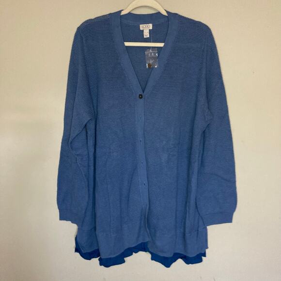 NEW Logo by Lori Goldstein Blue Button Front Cardigan Sweater Sz XL Knit A296546 - Picture 1 of 16